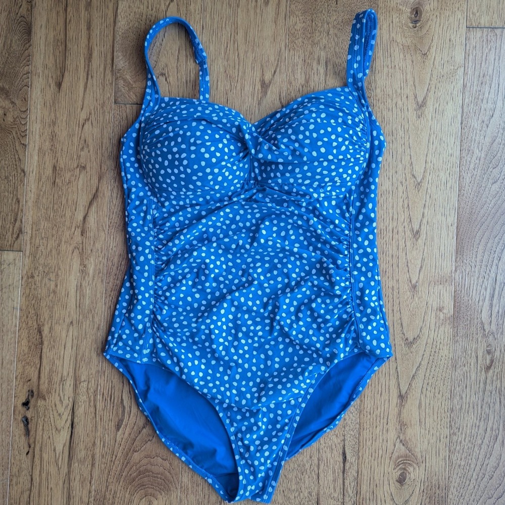 Niptuck Swim Joanne One Piece‎ Cobalt Blue Polka Dot Ruched Bathing Suit Sz 12